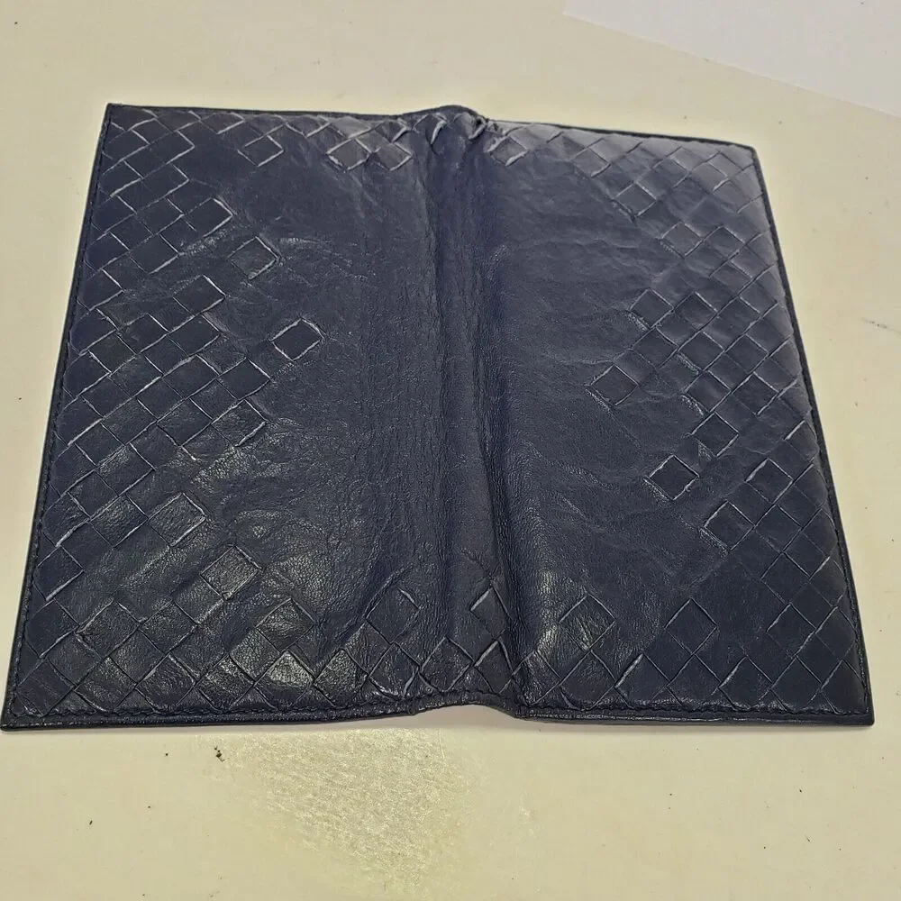 BOTTEGA VENETA Interatiato Woven Blue Leather Bifold Wallet Large Multi Card
